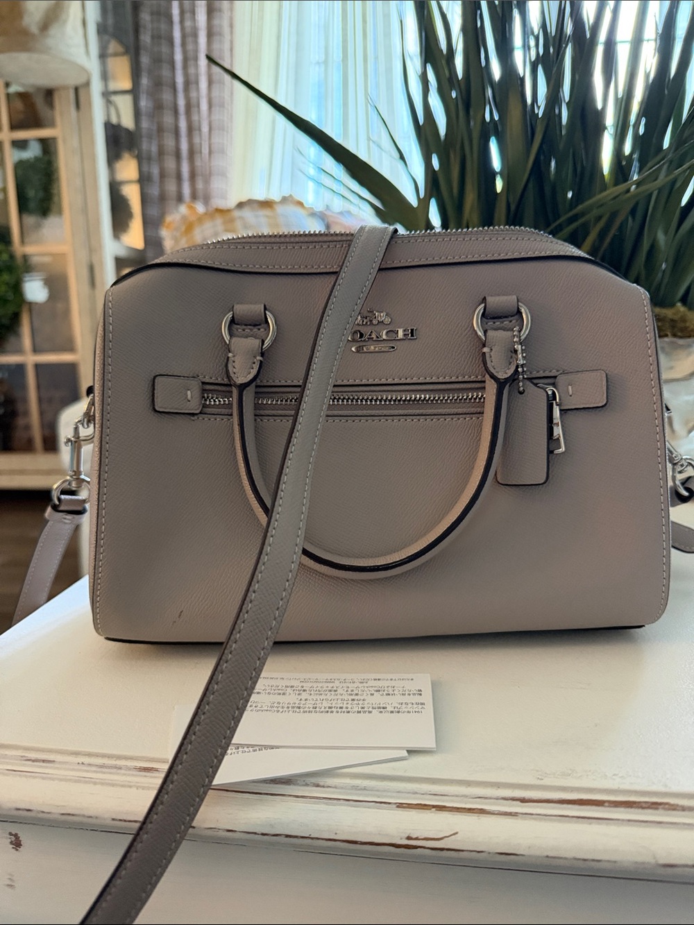 Coach Pebbled Leather Crossbody Satchel in Taupe